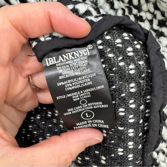 BLANK NYC Black + White "Friend Zone" Knit Wool-Blend Moto Jacket NWT Size Large - Picture 7 of 7